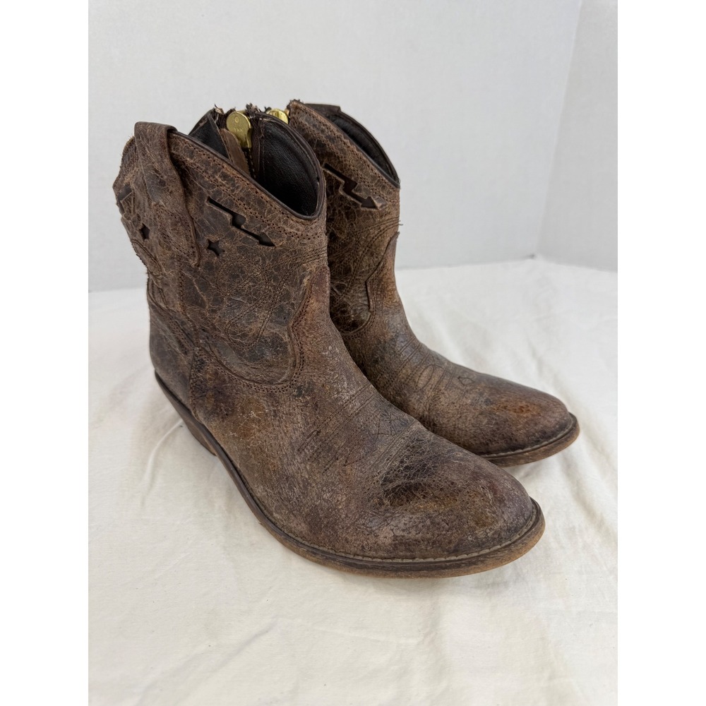Steven by Steve Madden Distressed Leather Ankle Cowboy Boots Size 8